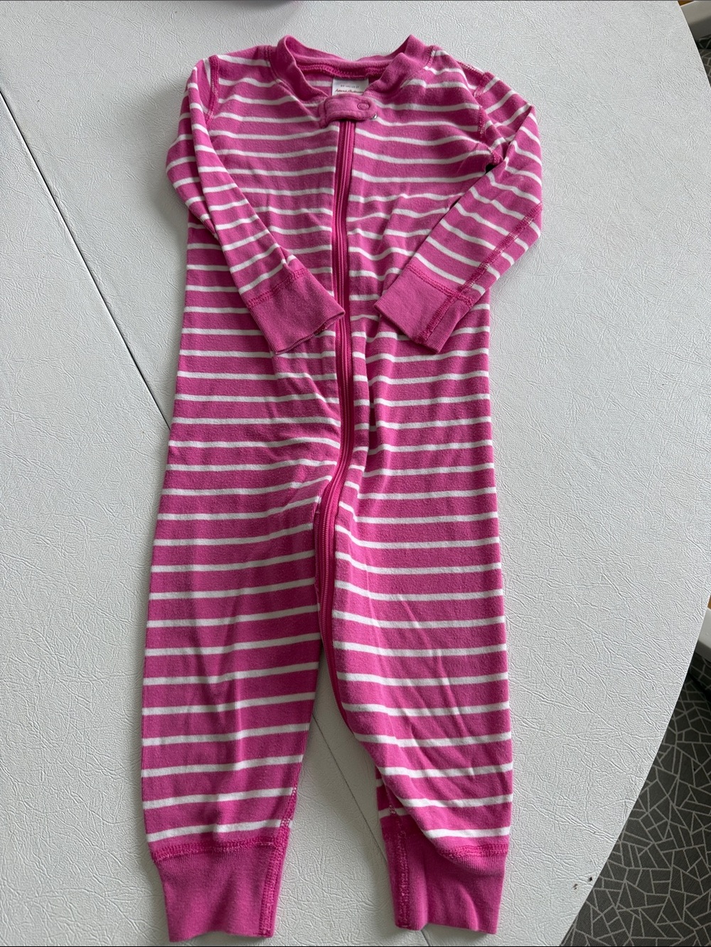 Hanna Andersson Kids Pink Stripe One-Piece Zipper Pajamas